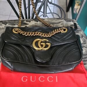 Vintage Gucci Black and Gold Marmont Shoulder Bag